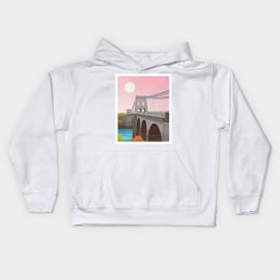 Menai Bridge Anglesey in Pastel Pink - North Wales Kids Hoodie